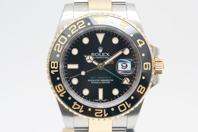 Rolex 勞力士 GMT-MasterII 116713LN 黃金半金款格林威治第二地時間顯示 黑色陶瓷外圈 2016盒單齊全 40mm