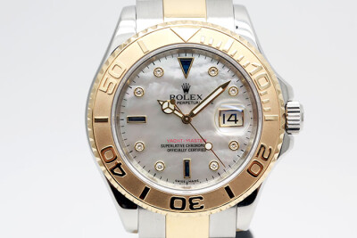 Rolex 勞力士 Yacht-Master 16623NGS 18K黃金半金款遊艇名仕 珍珠貝殼面盤鑽石及藍寶時標 40mm