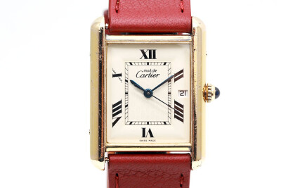 Cartier 卡地亞 Tank Louis W1013754 925銀製包金錶殼 米白色羅馬數字面盤 原廠摺疊扣 26*34mm
