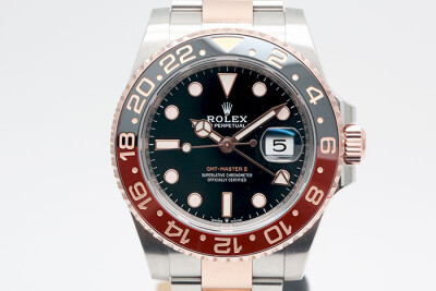 Rolex 勞力士 GMT-MasterII 126711CHNR 18K玫瑰金半金格林威治第二地時間顯示 黑及咖啡陶瓷外圈 2021.10盒單齊全 40mm