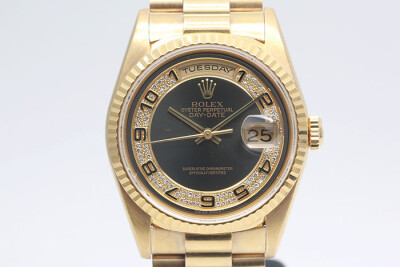 Rolex 勞力士 Day-Date 18238 18k黃金 深灰色多層鑽石阿拉伯數字時標 星期日期顯示 36mm