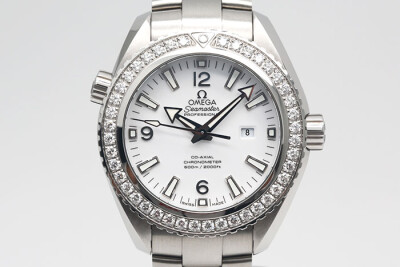 Omega 歐米茄 Planet Ocean 23215382004001 原廠鑽石外圈白色面盤600米潛水錶 保單盒子 37.5mm