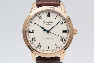 Glashutte 格拉蘇蒂 參議員系列 39-59-01-05-04 18K玫瑰金透視底蓋 白色面盤 自動上鍊 40mm