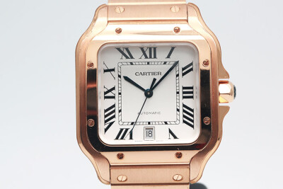 Cartier 卡地亞 Santos系列 18K玫瑰金 白色面盤羅馬時標 鍊帶及皮帶兩種配戴 2022.08盒單齊全 39.8mm