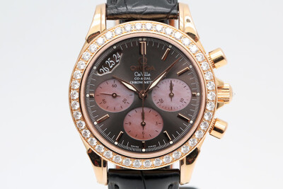 Omega 歐米茄 DeVille 碟飛系列 4677.60.37 18k玫瑰金原廠鑽石外圈 計時累計功能 盒單全 35mm