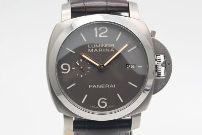 Panerai 沛納海 Luminor Pam351 鈦合金製咖啡色三明治面盤 透視底蓋 P9000自動上鍊 盒單齊全 44mm