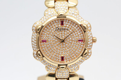 DELANEAU 帝后錶 GSTAAD系列 瑞士珠寶錶 18K黃金原鑲鑽石 品像良好 34mm