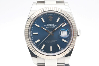 Rolex 勞力士 Datejust 126334 日誌型18K白金外圈 藍色面盤夜光時標大版型錶帶 2021.07盒單齊全 41mm
