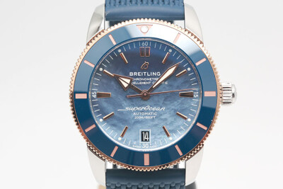 Breitling 百年靈 Superocean Heritage 海洋系列玫瑰金半金款藍色陶瓷外圈 珍珠母貝殼面盤限量100只 盒單齊全 42mm