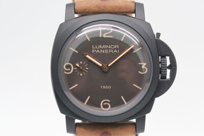Panerai 沛納海 Luminor Pam375 年度限量錶黑色鋁化陶瓷錶殼 巧克力色面盤  2017.10盒單齊全 47mm