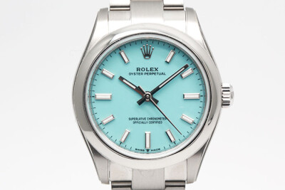 Rolex 勞力士 OysterPerpetual 277200 蠔式恆動 綠松石藍色面盤夜光時標大版型錶帶 2024.06品像如新 31mm