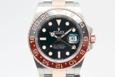 Rolex 勞力士 GMT-MasterII 126711CHNR 玫瑰金半金格林威治第二地時間顯示 黑及咖啡陶瓷外圈 2022.08盒單齊全 40mm